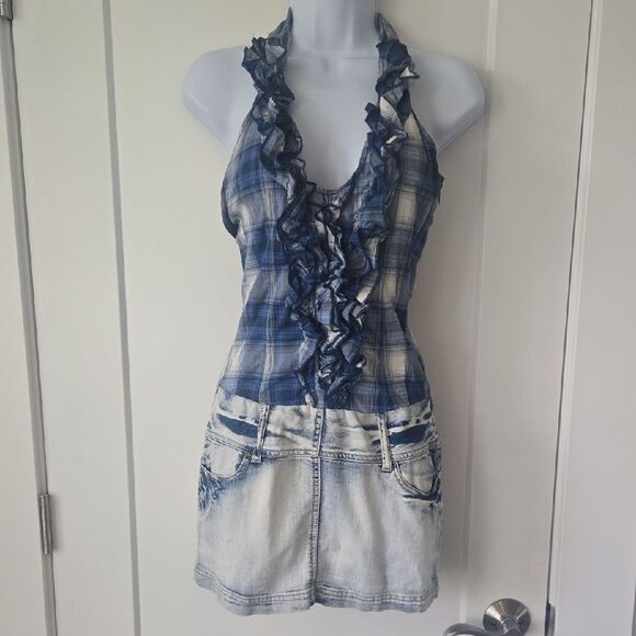 Blue Spice Plaid Halter Top